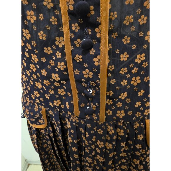 Vintage Sleeveless Women's Dress Brown Floral Pleated Skirt Size S - Picture 6 of 16